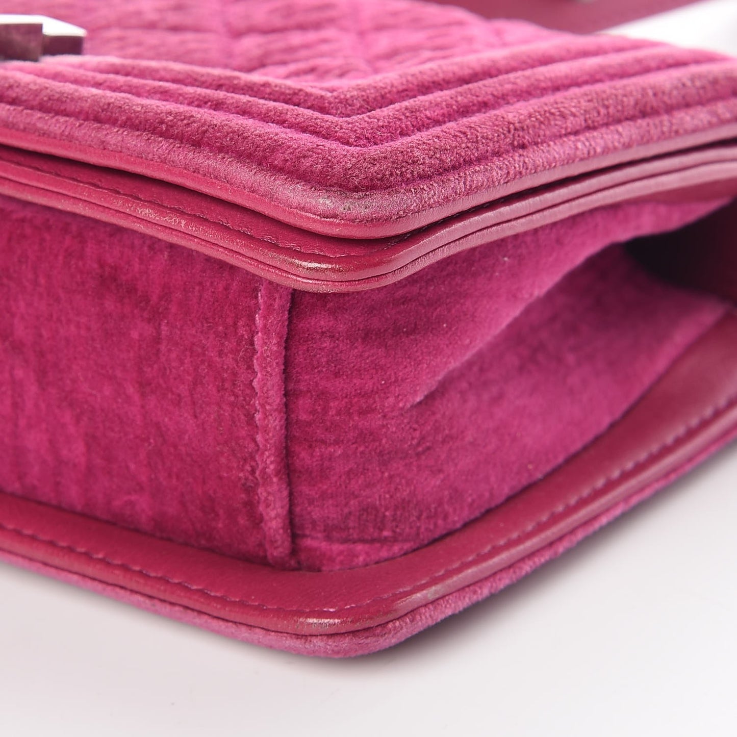 Velvet Quilted Small Boy Flap Fuchsia
