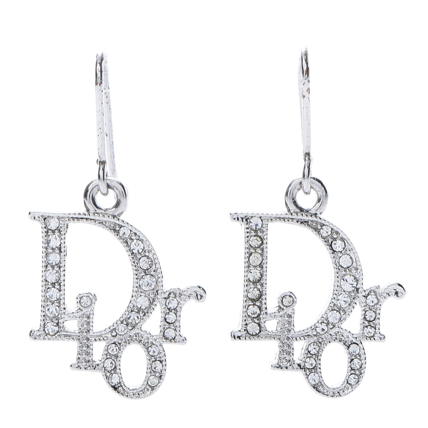 Christian Dior Crystal Logo Earrings Silver 1 of 4