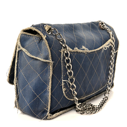 Chanel Denim Quilted Jumbo Pompom Flap Dark Blue 3 of 13