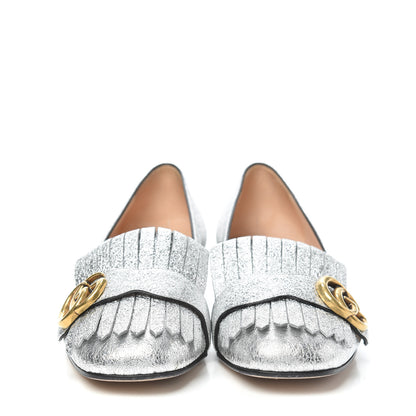 Gucci Galassia GG Marmont Fringe 25mm Loafer Pumps 37 Argento 2 of 7
