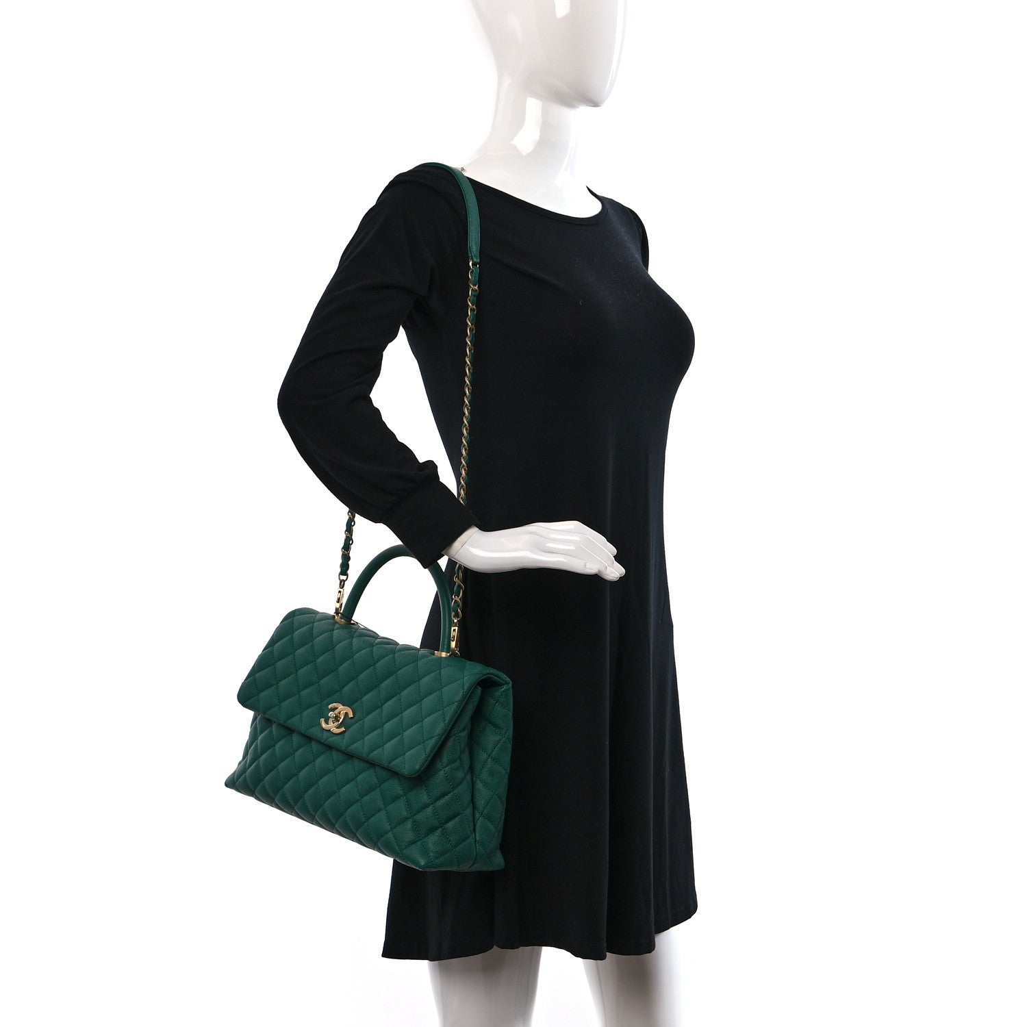 Chanel Caviar Quilted Medium Coco Handle Flap Green 2 of 11