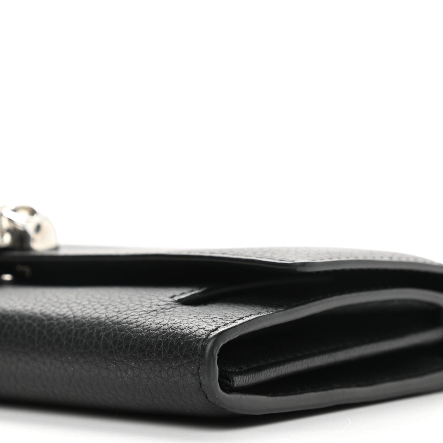 Pebbled Calfskin Skull Wallet on Chain Black