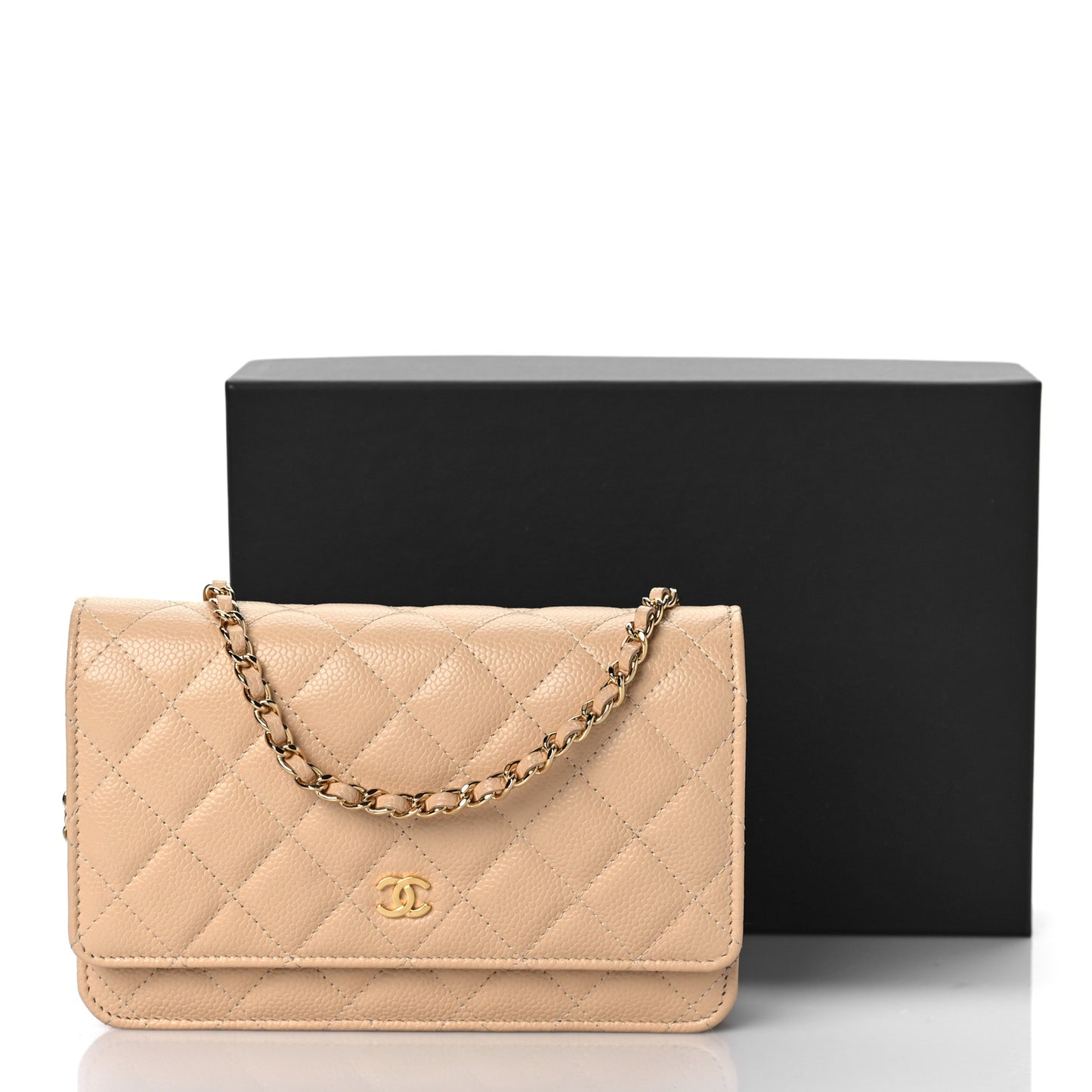 Caviar Quilted Wallet On Chain WOC Beige
