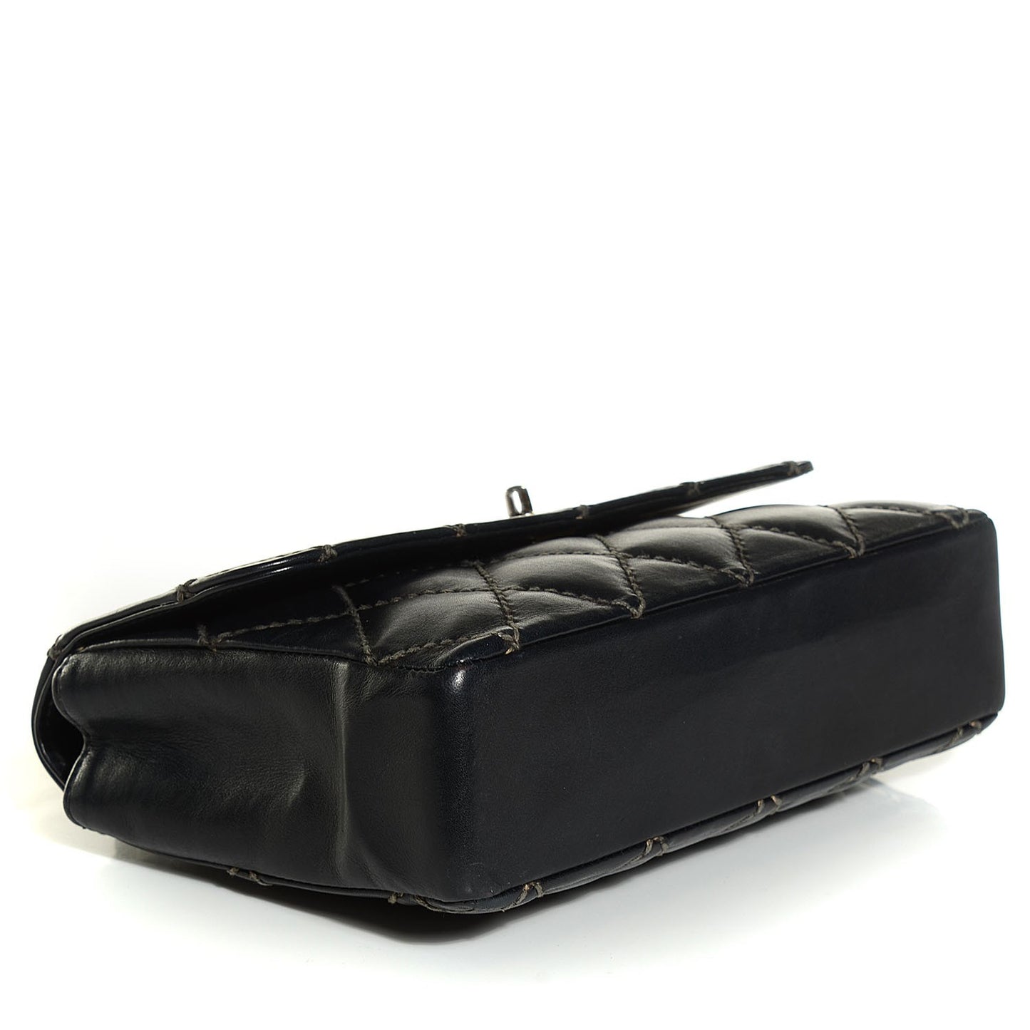 Calfskin Quilted Contrast Stitch Medium Flap Black