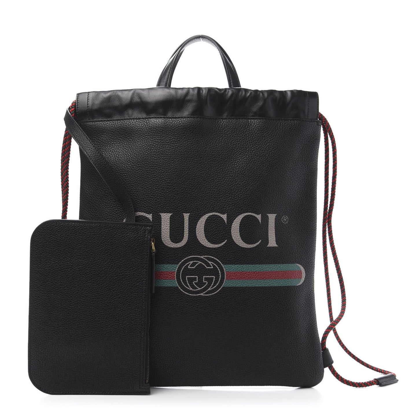 Calfskin Logo Drawstring Backpack Black