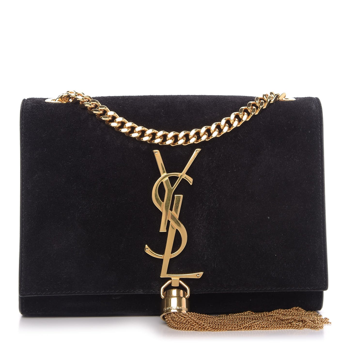 Suede Small Classic Monogram Kate Tassel Satchel Black