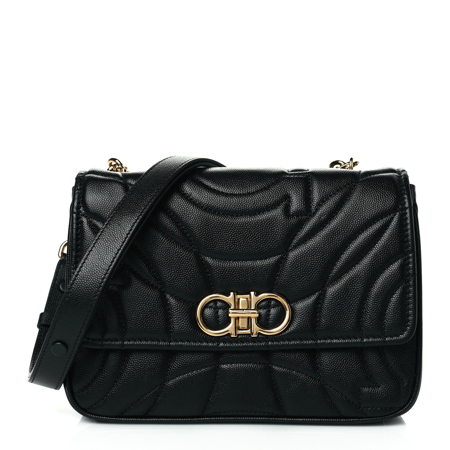 Salvatore Ferragamo Calfskin Quilted Gancini Flap Bag Black 1 of 9