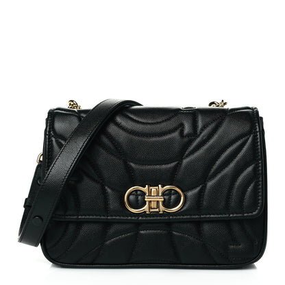 Salvatore Ferragamo Calfskin Quilted Gancini Flap Bag Black 1 of 9