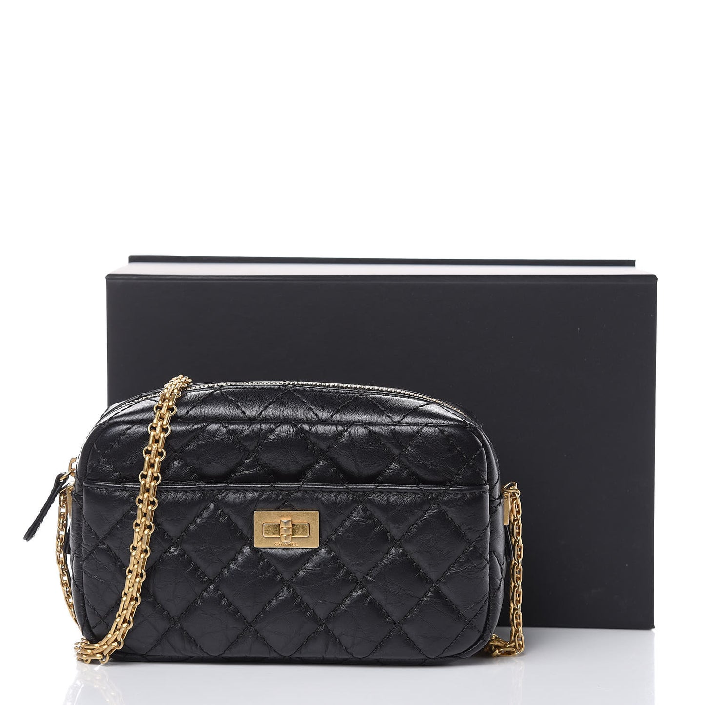 Aged Calfskin Quilted Mini Reissue Camera Case Black