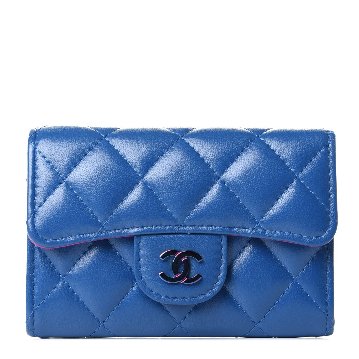 Chanel Lambskin Quilted Flap Card Holder Wallet Blue Pink 1 of 4