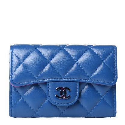 Chanel Lambskin Quilted Flap Card Holder Wallet Blue Pink 1 of 4