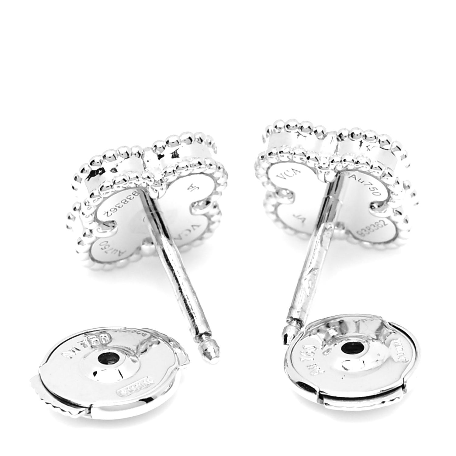 Van Cleef & Arpels 18K White Gold Mother of Pearl Sweet Alhambra Earrings 5 of 6