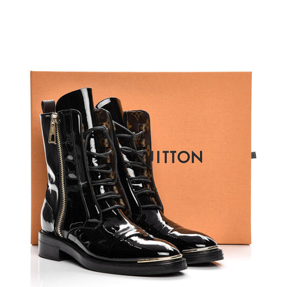 Louis Vuitton Patent Calfskin Monogram Macadam Ranger Combat Boots 38.5 Black 9 of 9