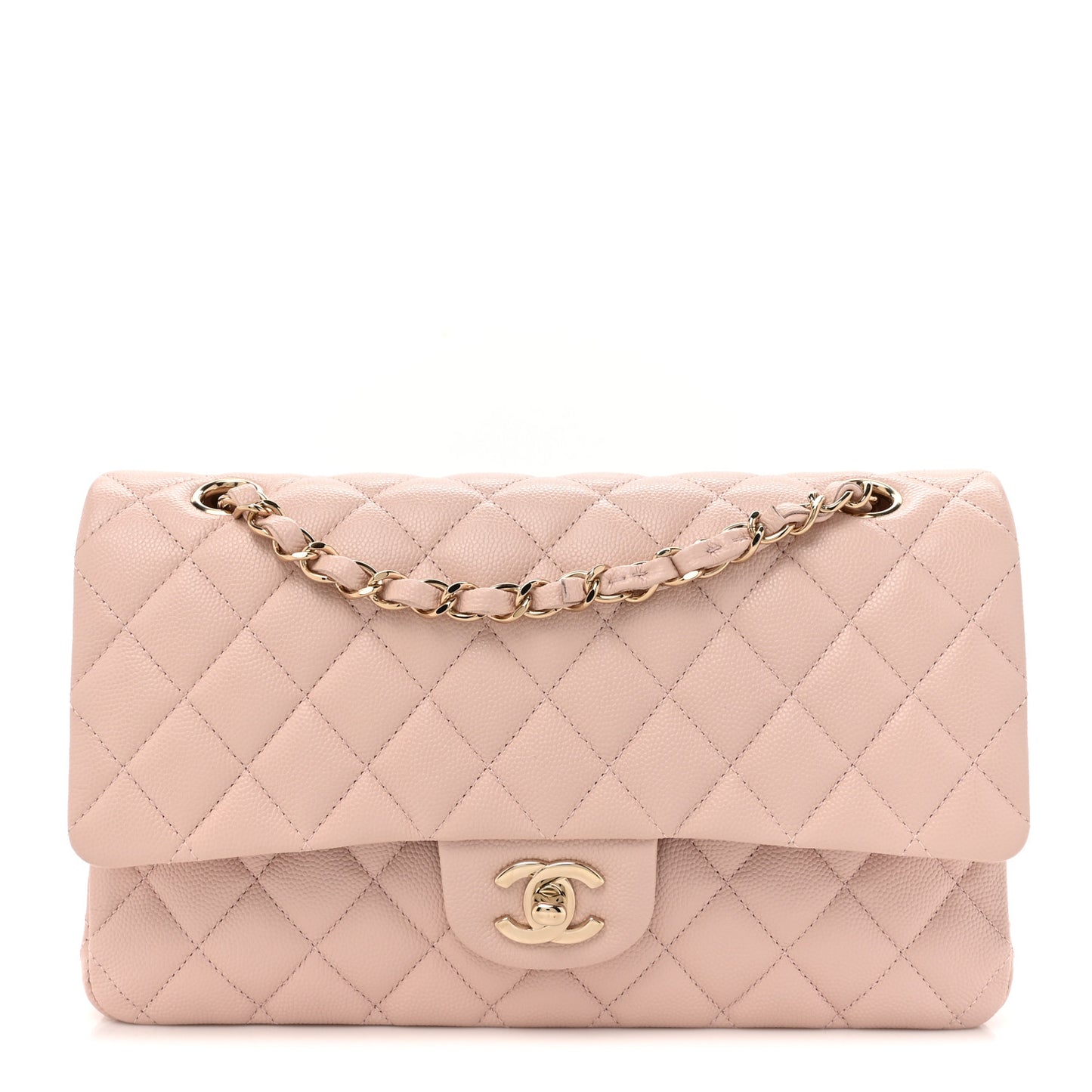 Caviar Quilted Medium Double Flap Light Pink