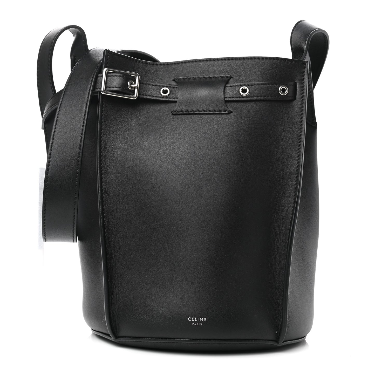 Smooth Calfskin Long Strap Big Bag Bucket Black