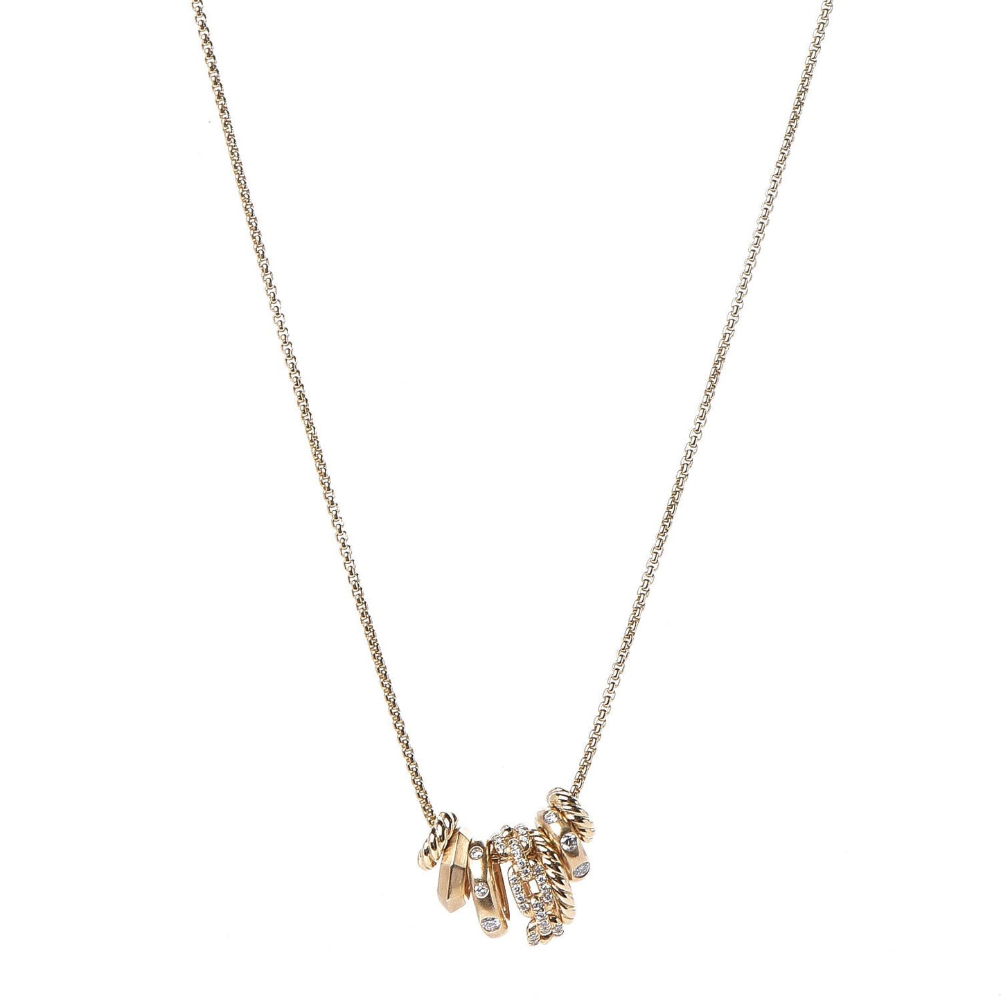 18K Yellow Gold Diamond Stax Rondelle Pendant Necklace