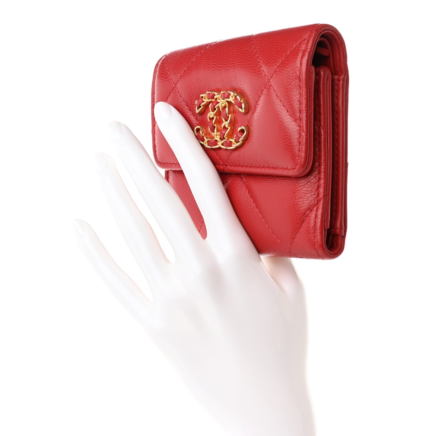 Goatskin Quilted Chanel 19 Small Flap Wallet Red
