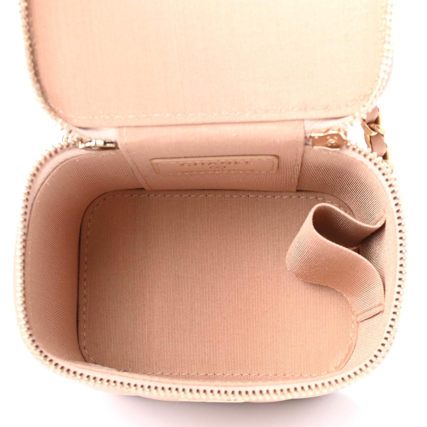 Lambskin Quilted Top Handle Mini Vanity Case With Chain Beige