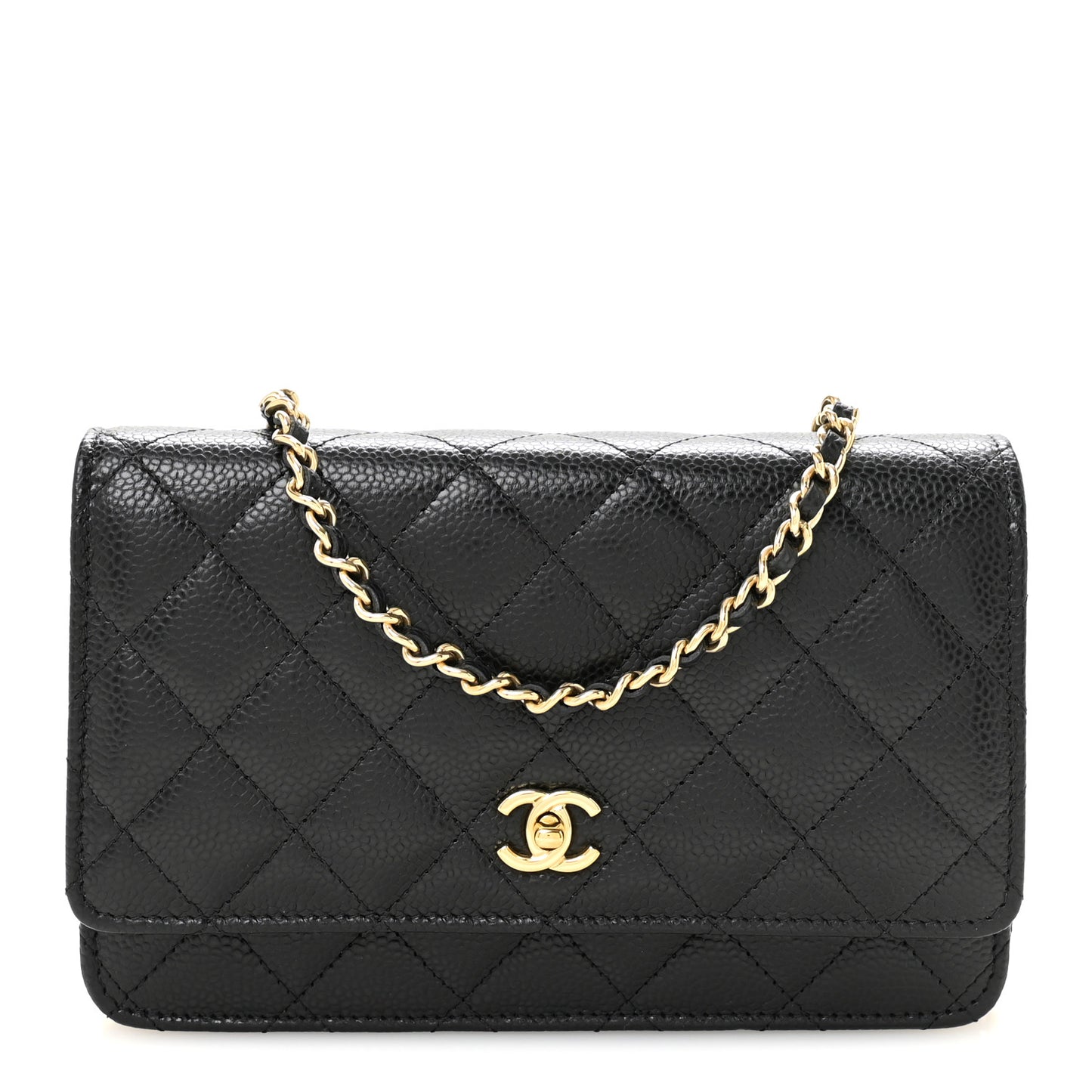 Caviar Quilted CC Turnlock Wallet On Chain WOC Black