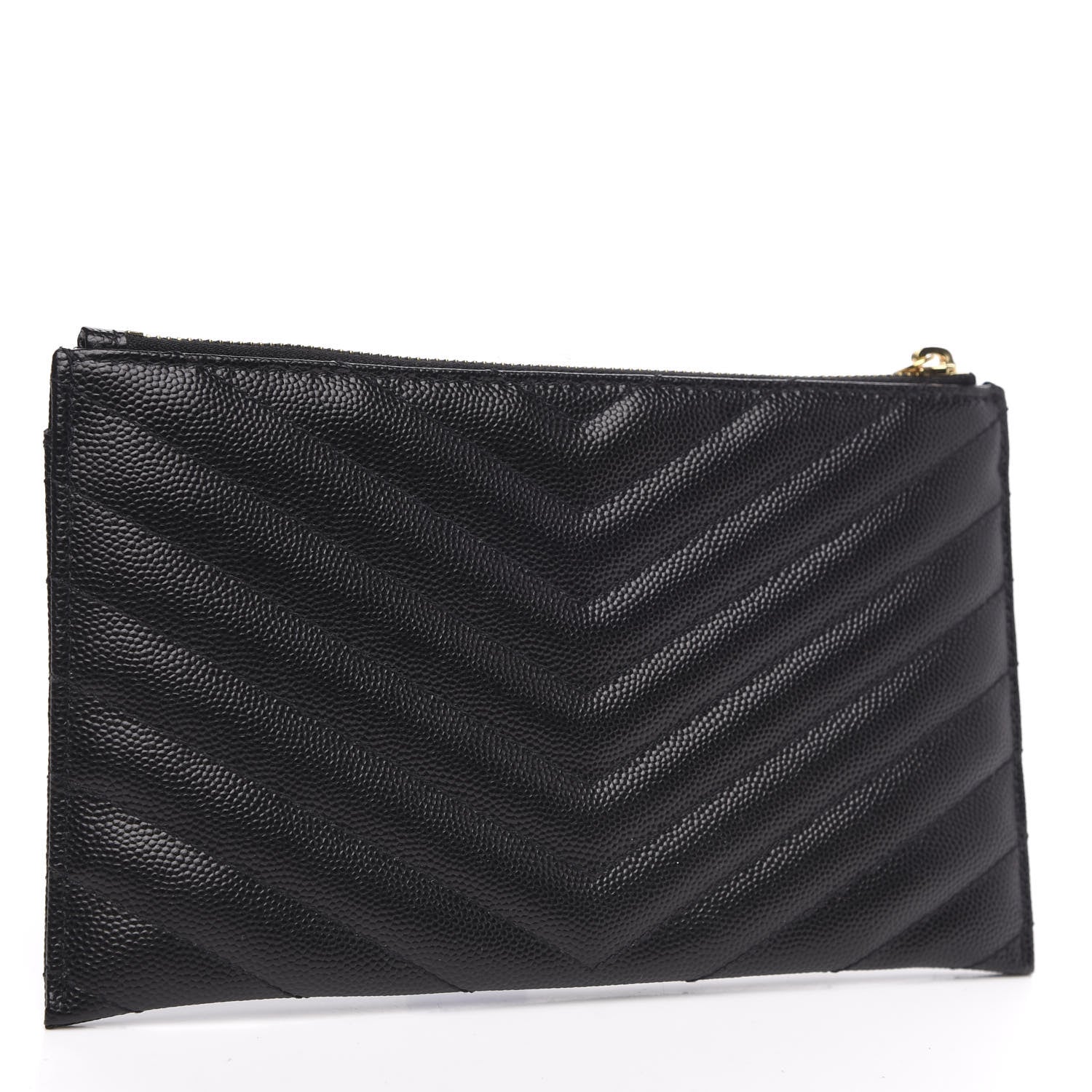 Saint Laurent Grain De Poudre Chevron Monogram Bill Pouch Black 3 of 7