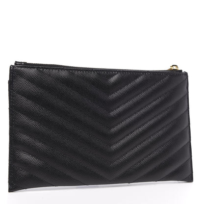 Saint Laurent Grain De Poudre Chevron Monogram Bill Pouch Black 3 of 7