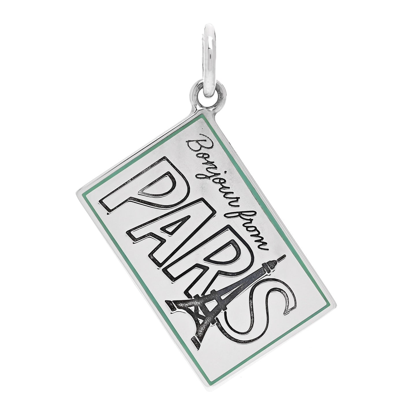 Sterling Silver Enamel Paris Postcard Charm Blue