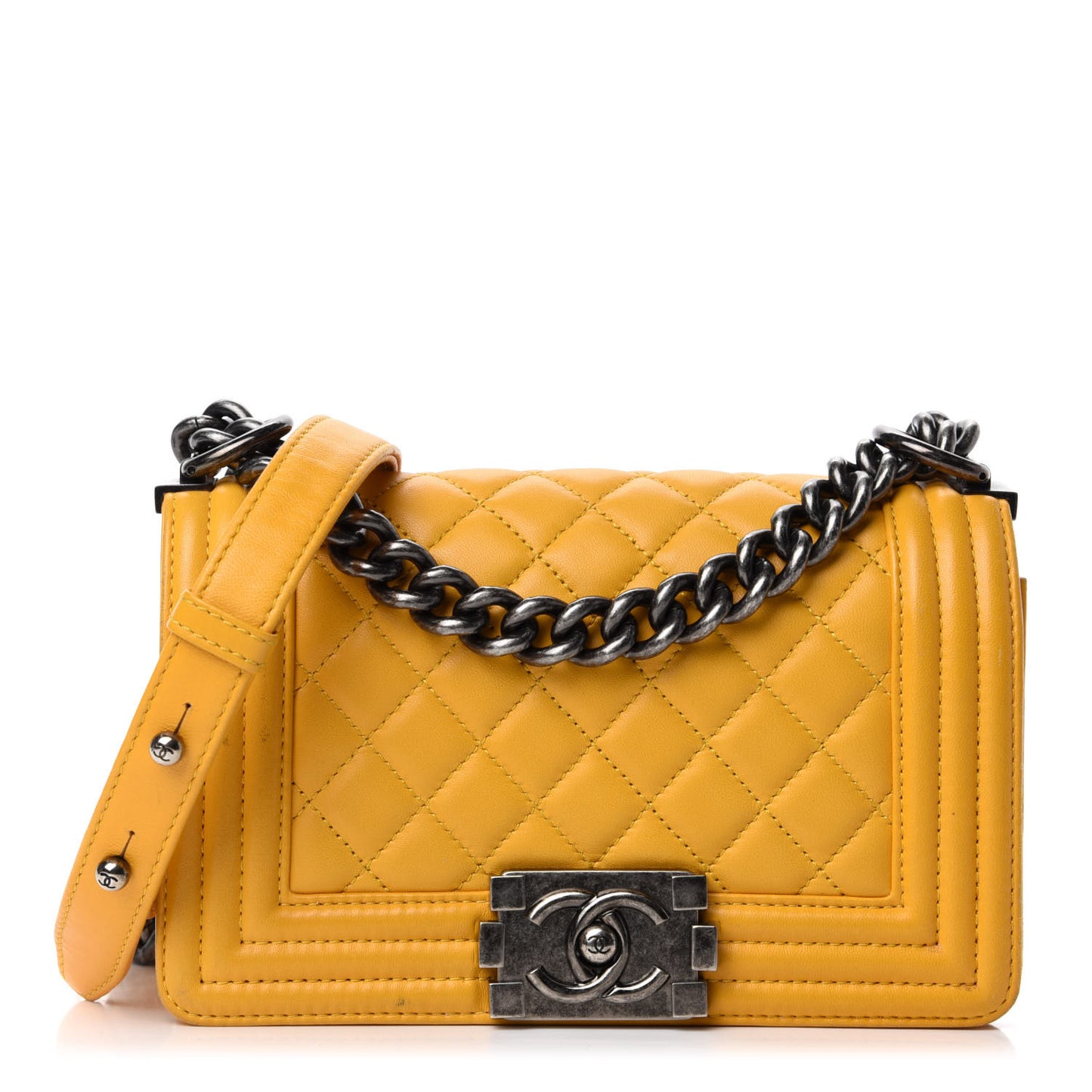 Lambskin Quilted Small Boy Flap Yellow