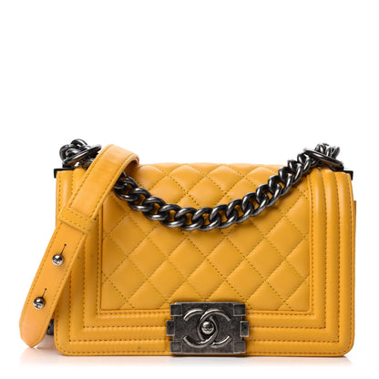 Chanel Lambskin Quilted Small Boy Flap Yellow 1 of 14