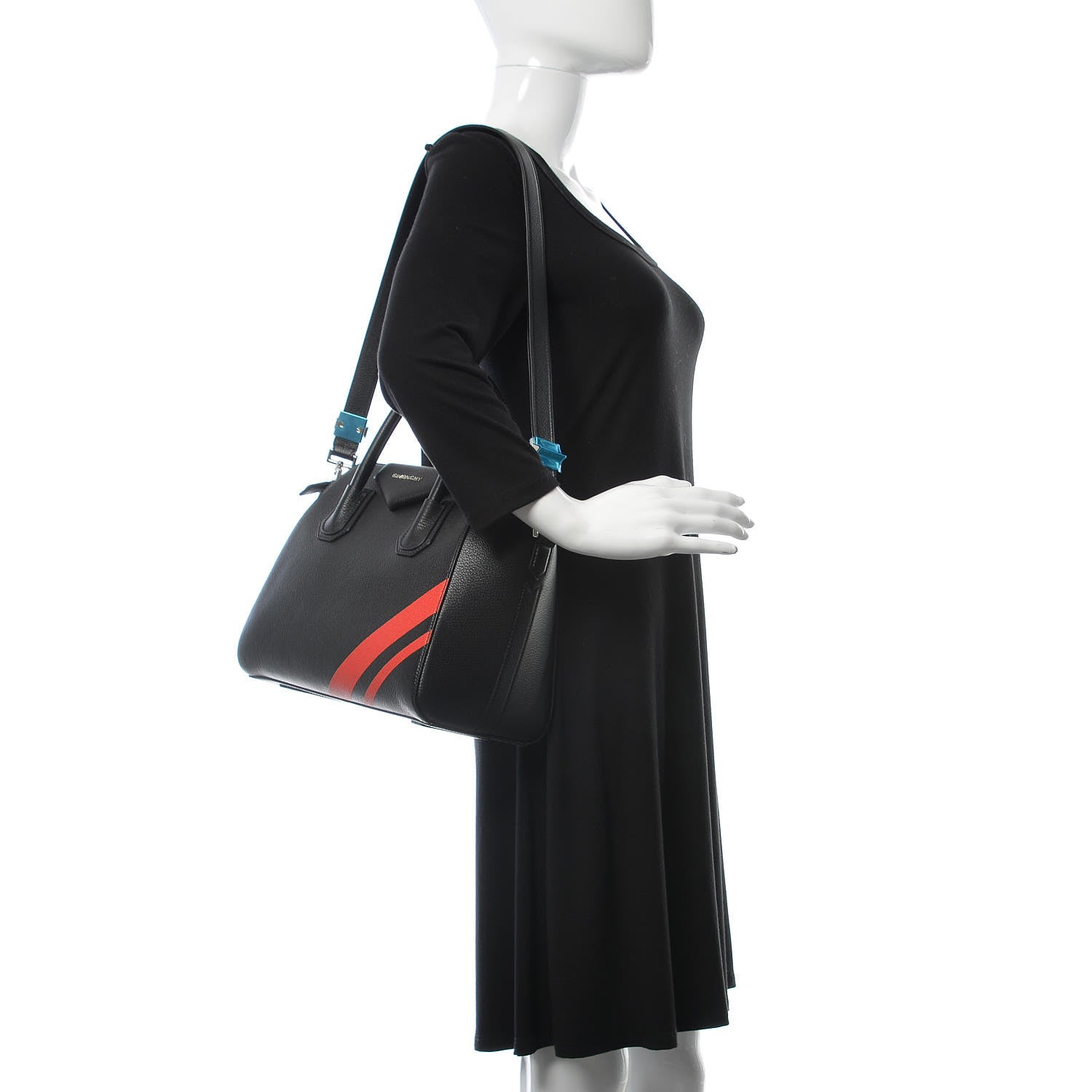 Givenchy Sugar Goatskin Striped Small Antigona Black Red 2 of 11