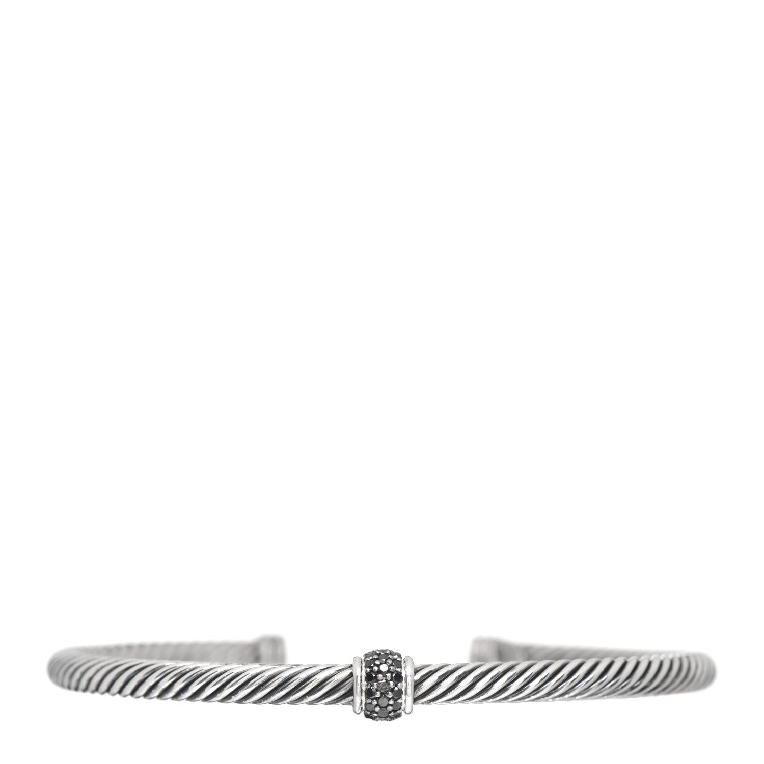 David Yurman Sterling Silver Black Diamond 4mm Cable Classics Single Station Bracelet 1 of 4