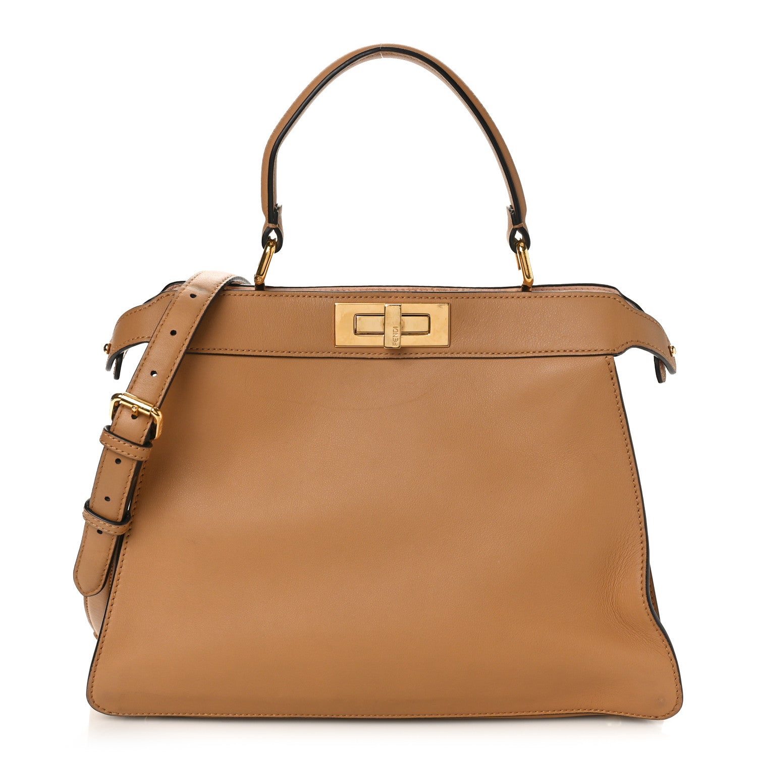 Fendi Vitello Seta Shiny Nappa Medium Peekaboo I SEE U Satchel Miele Scuro Light Rose 1 of 10