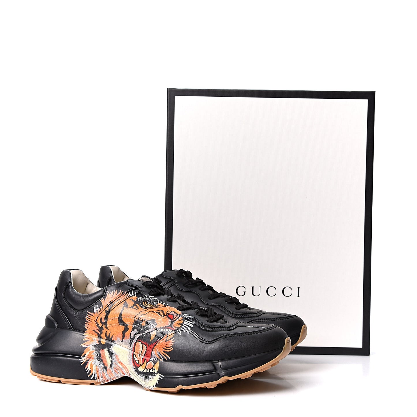Calfskin Tiger Print Mens Rhyton Sneakers 8 Black