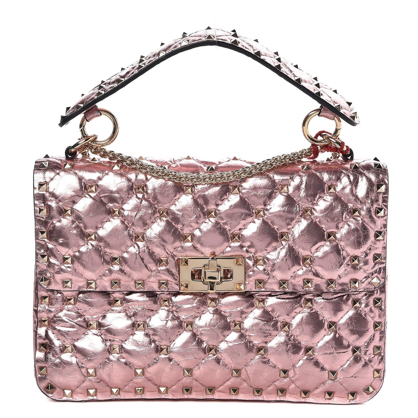 Metallic Wrinkled Lambskin Medium Rockstud Spike Shoulder Bag Lipstick