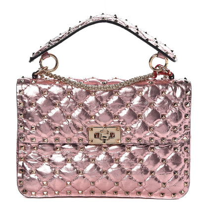 Valentino Garavani Metallic Wrinkled Lambskin Medium Rockstud Spike Shoulder Bag Lipstick 1 of 8
