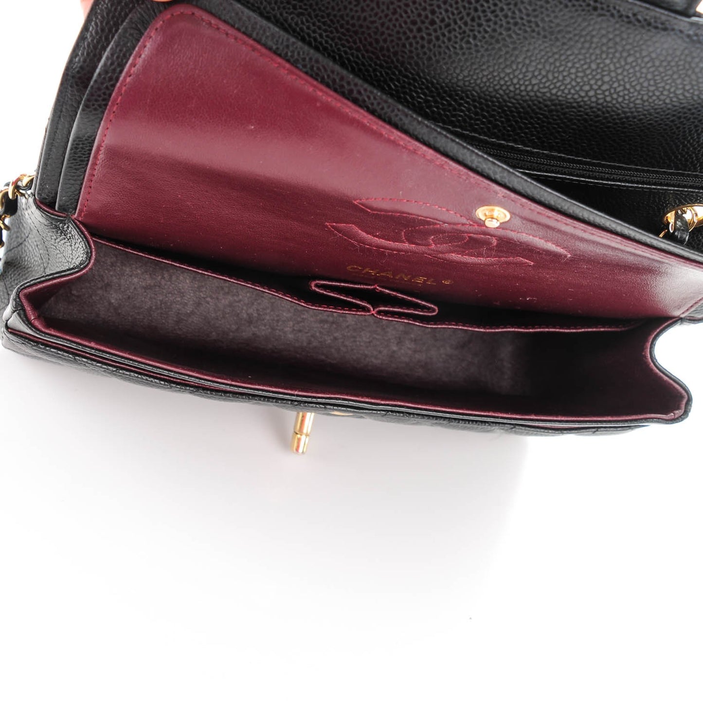 Caviar Quilted Medium Double Flap Black