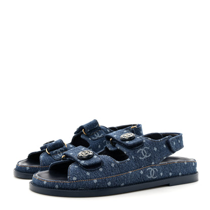 Chanel Printed Denim CC Dad Sandals 38.5 Light Blue 4 of 10
