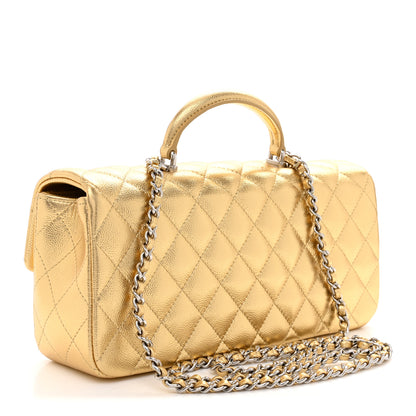 Chanel Metallic Caviar Quilted Top Handle East West Flap Gold 3 of 12