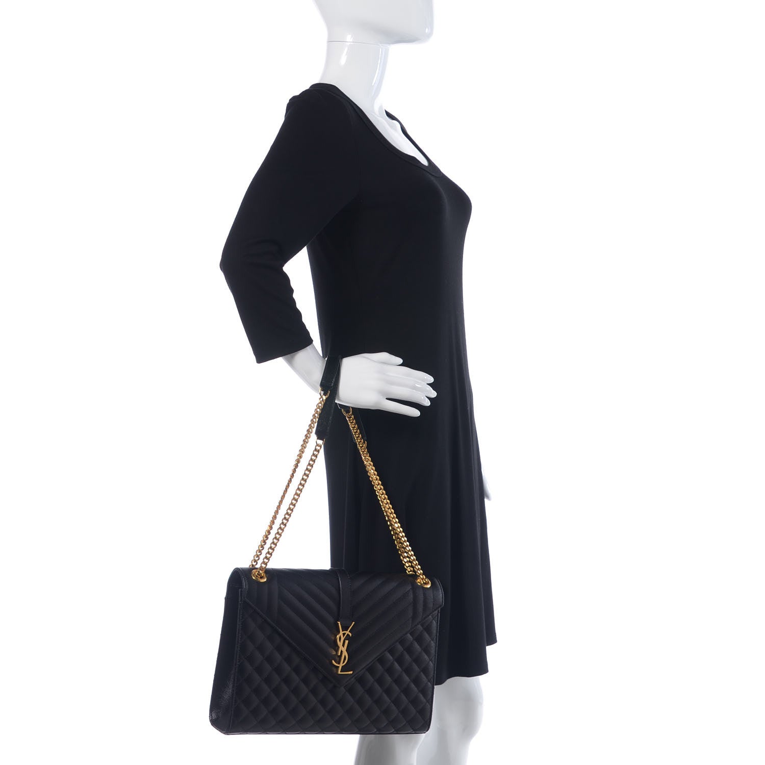 Saint Laurent Grain De Poudre Textured Mixed Matelasse Large Triquilt Monogram Satchel Black 1 of 9