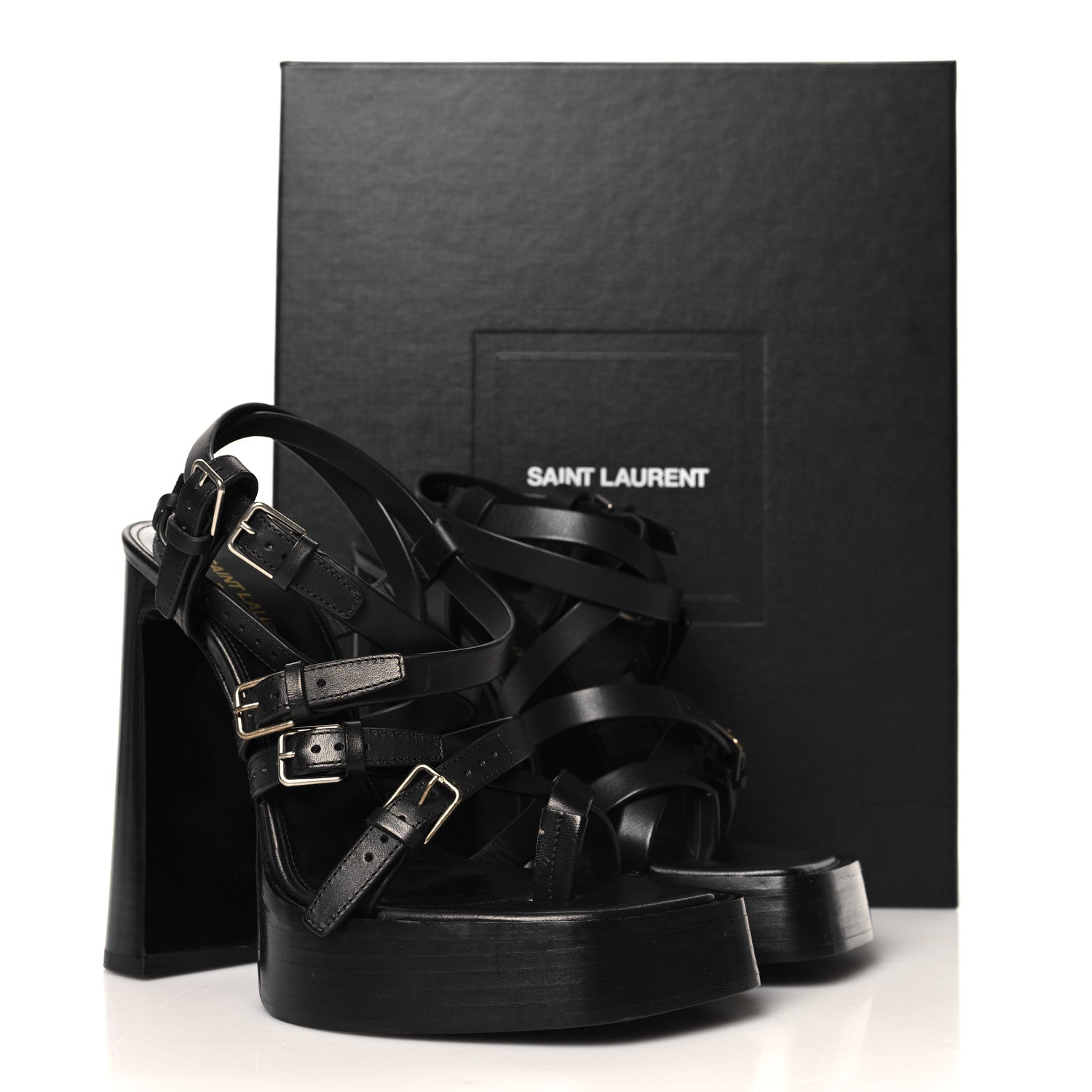 Saint Laurent Calfskin Platz Platform Sandals 38 Black 10 of 10