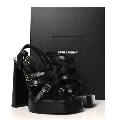 Saint Laurent Calfskin Platz Platform Sandals 38 Black 10 of 10