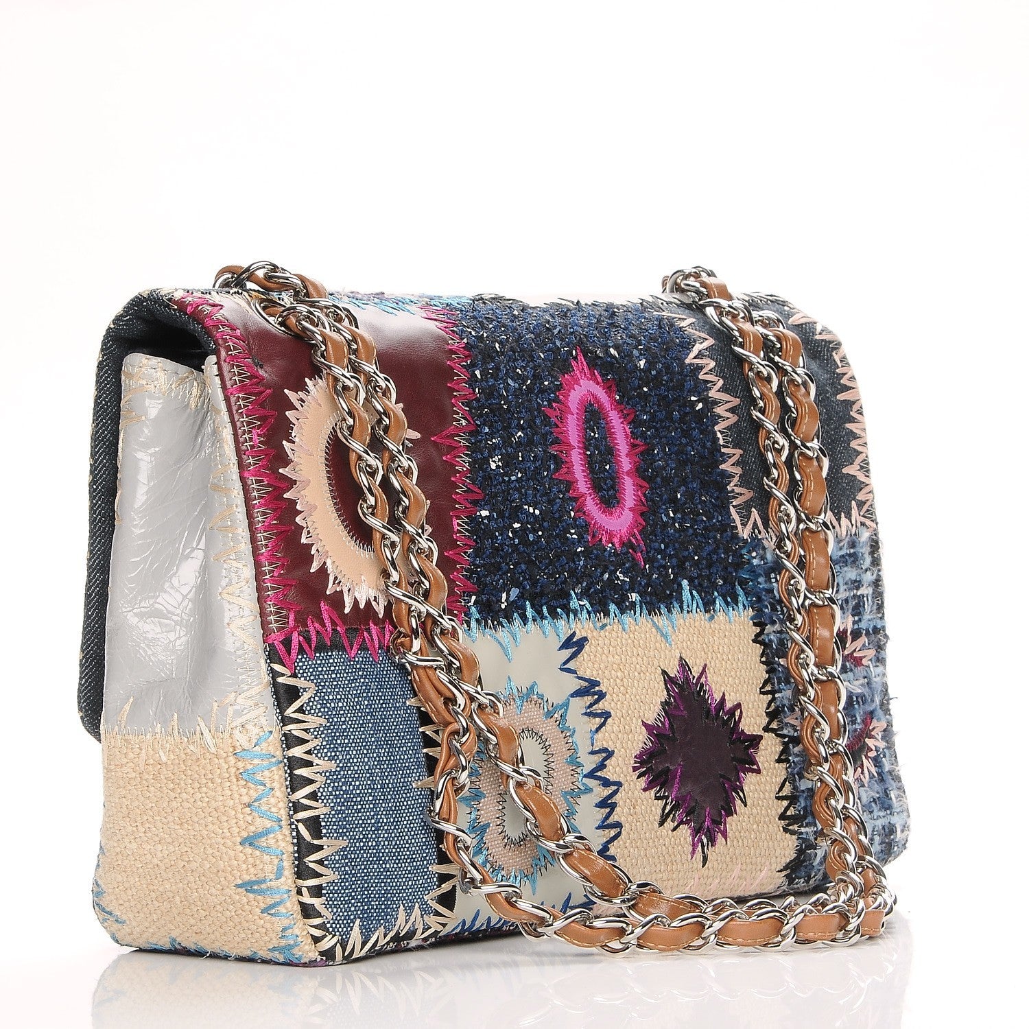 Chanel Denim Tweed Patchwork Jumbo Single Flap Multicolor 3 of 7