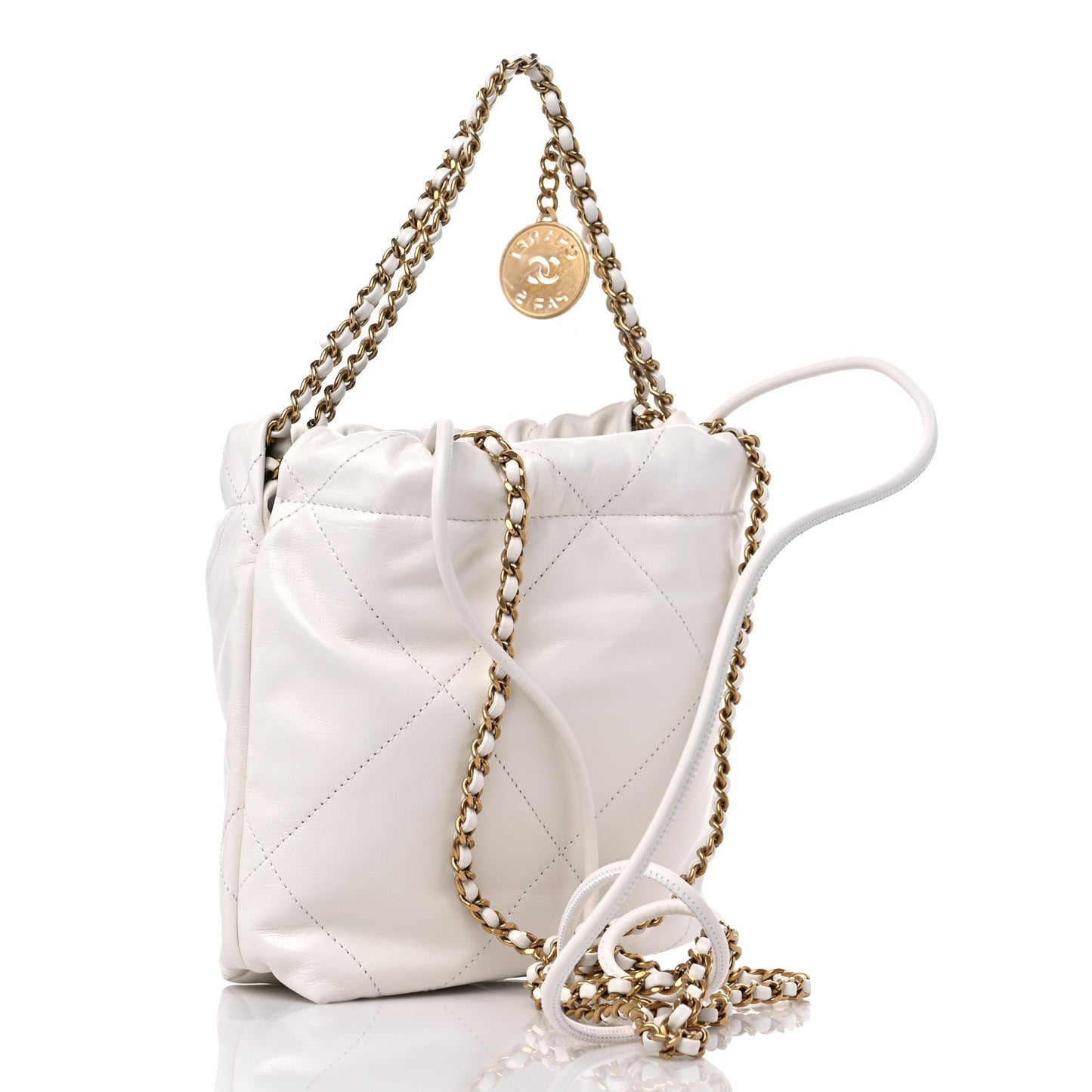 Shiny Calfskin Quilted Mini Chanel 22 White