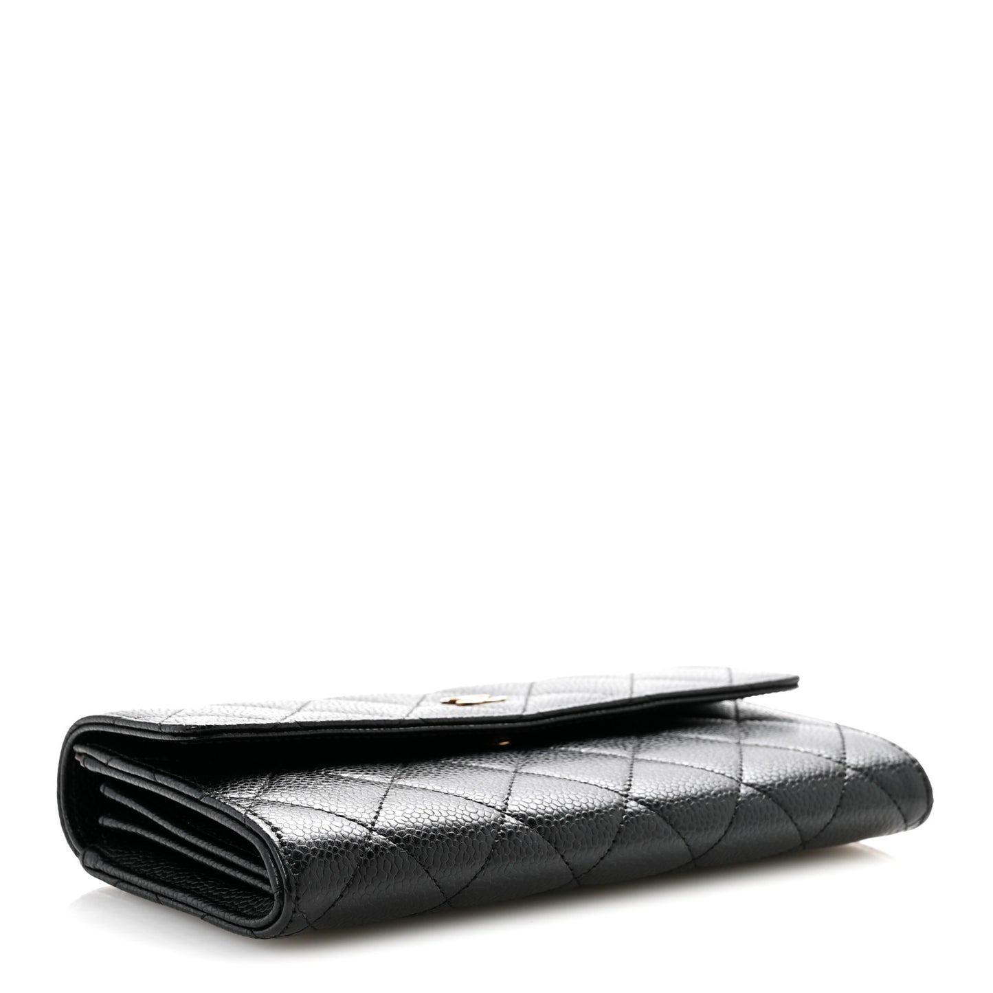 Caviar Quilted Large Gusset Flap Wallet Black