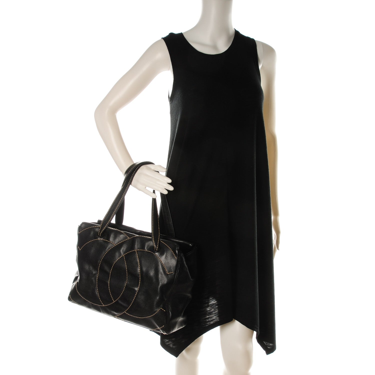 Chanel Caviar Medium CC Stitched Tote Black 2 of 7