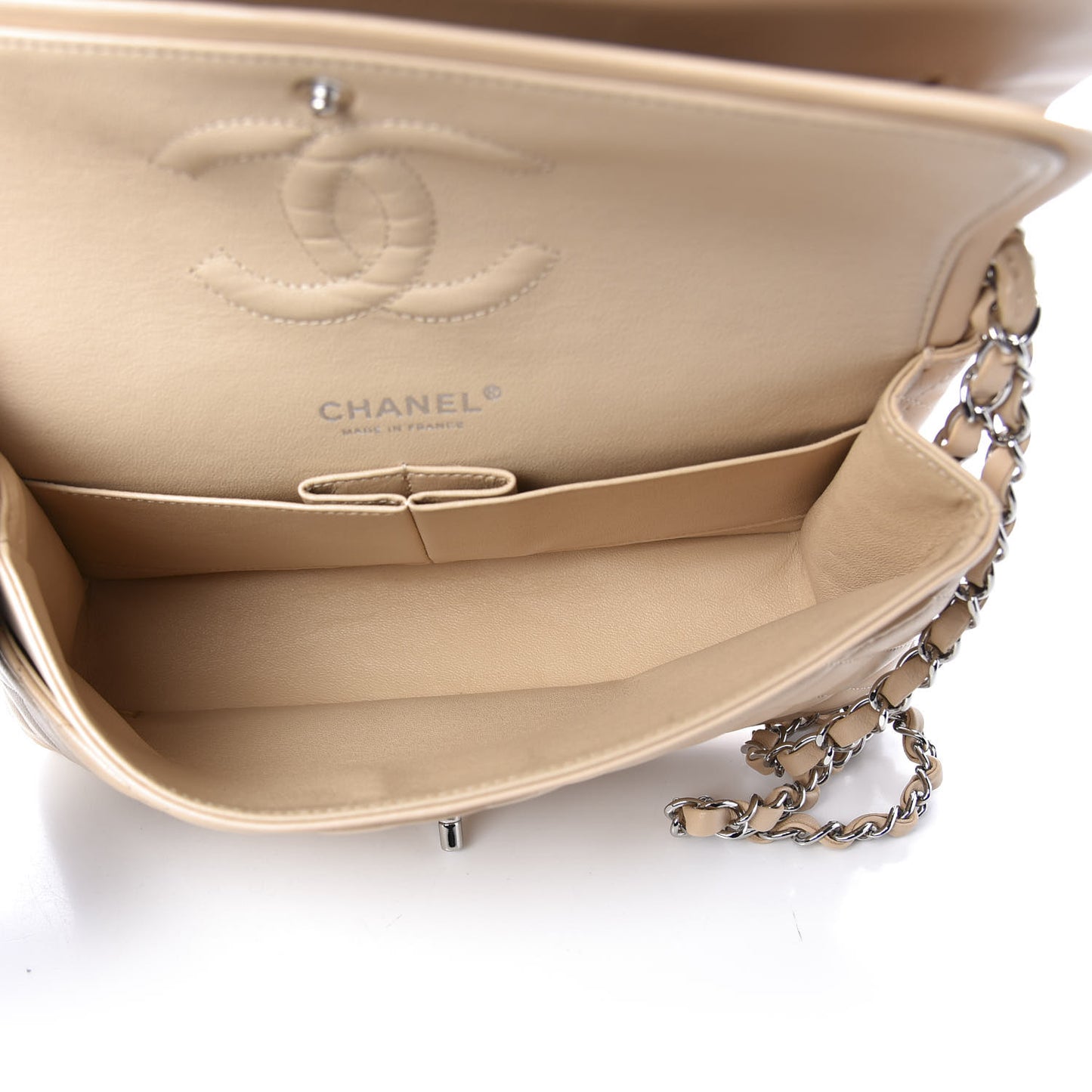 Lambskin Quilted Medium Double Flap Beige