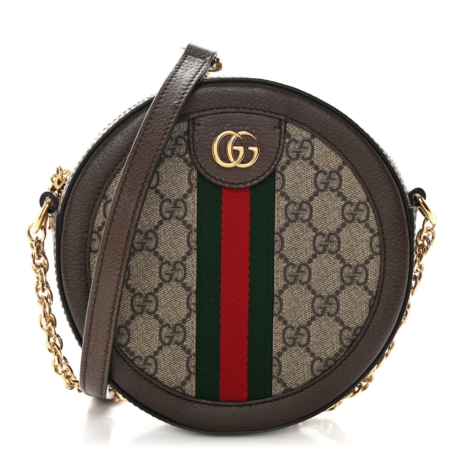 Gucci GG Supreme Monogram Web Mini Ophidia Round Shoulder Bag Brown 1 of 12