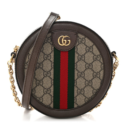 Gucci GG Supreme Monogram Web Mini Ophidia Round Shoulder Bag Brown 1 of 12