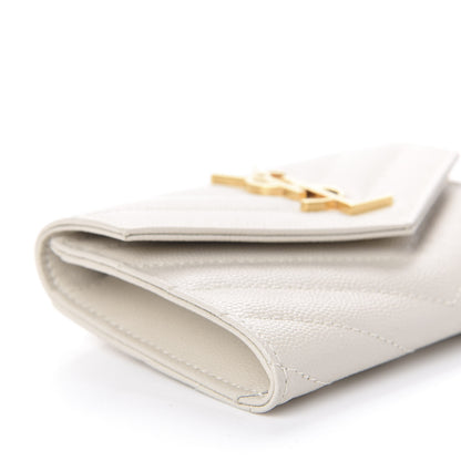 Saint Laurent Grain De Poudre Matelasse Chevron Small Monogram Envelope Wallet Crema Soft 9 of 11