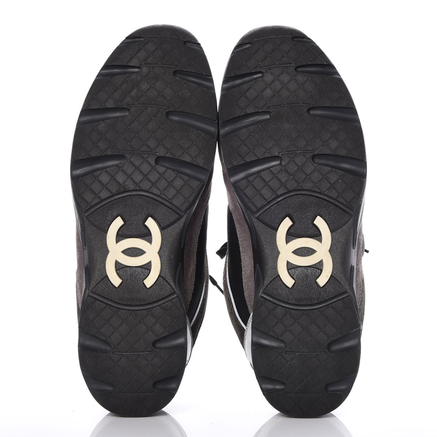 Chanel Suede Calfskin CC Sneakers 39.5 Black Grey 5 of 8