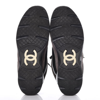 Chanel Suede Calfskin CC Sneakers 39.5 Black Grey 5 of 8